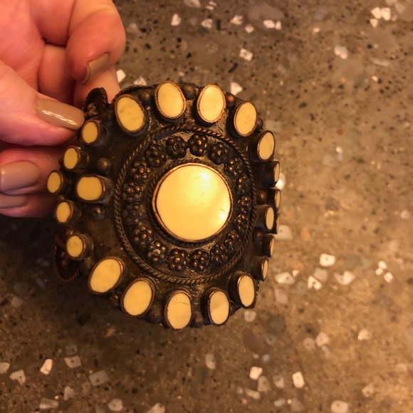 Copper color wide cuff bracelet with ivory color stones - Picture 2 of 11